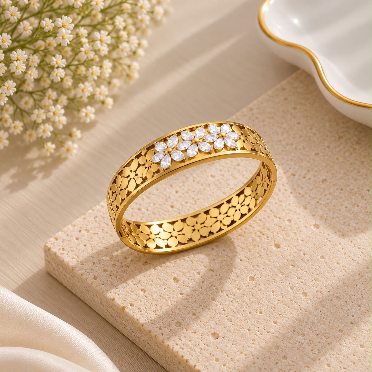 Gold Floral Crystal Bracelet Gold Floral Crystal Bracelet - Image 1