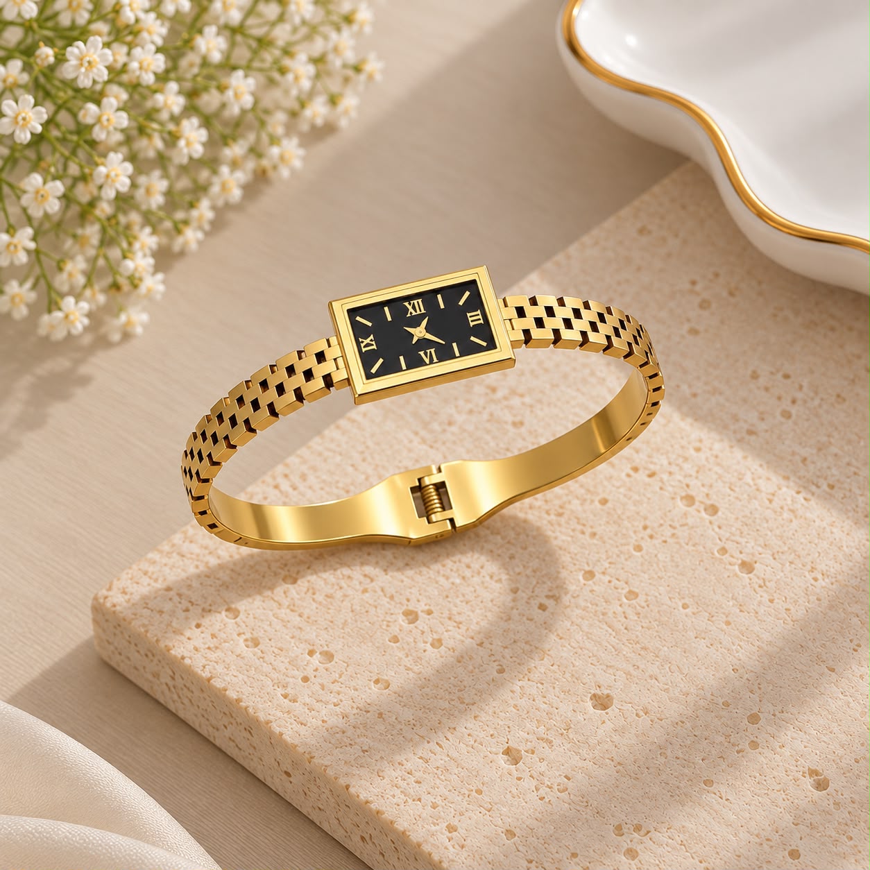 Gold Plated Rectangular Dial Bracelet Gold Plated Rectangular Dial Bracelet - Image 1